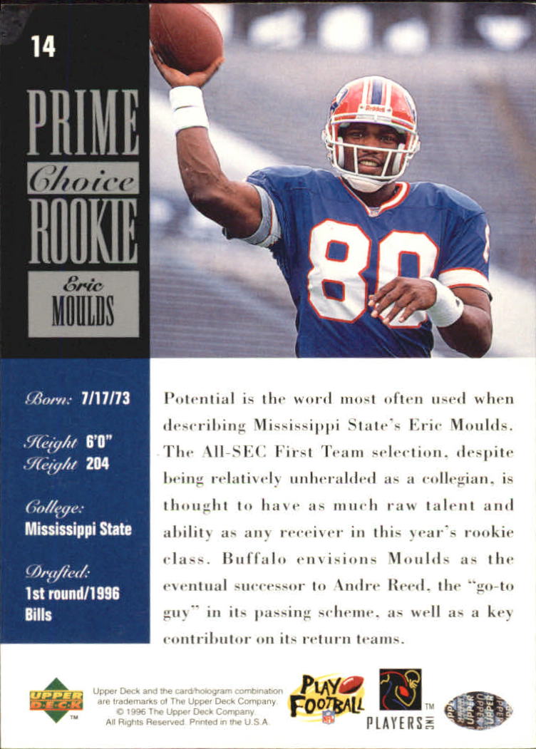 1996 Upper Deck Silver Prime Choice Rookies #14 Eric Moulds back image