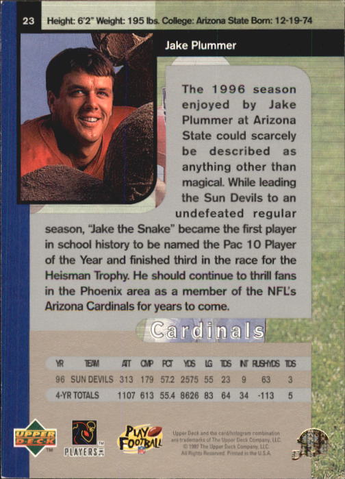1997 SP Authentic #23 Jake Plummer RC back image