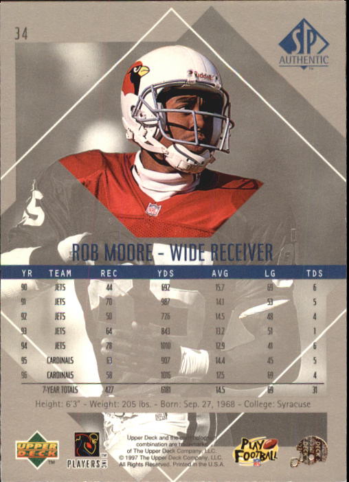 1997 SP Authentic #34 Rob Moore back image