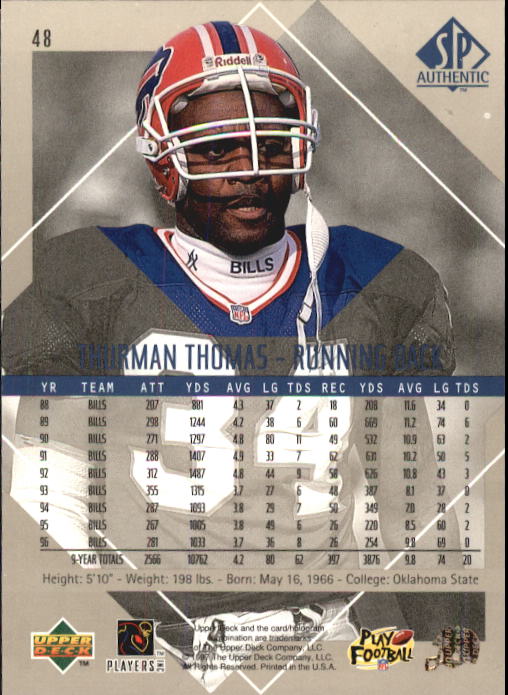 1997 SP Authentic #48 Thurman Thomas back image
