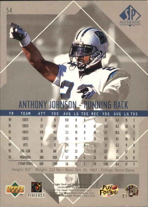 1997 SP Authentic #54 Anthony Johnson back image