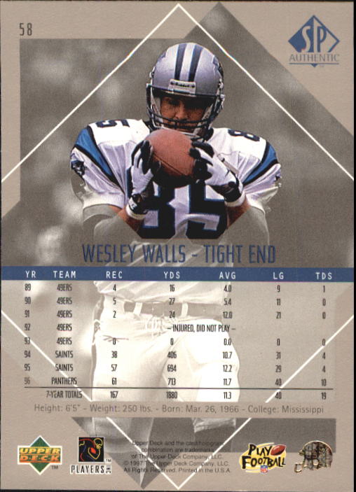 1997 SP Authentic #58 Wesley Walls back image