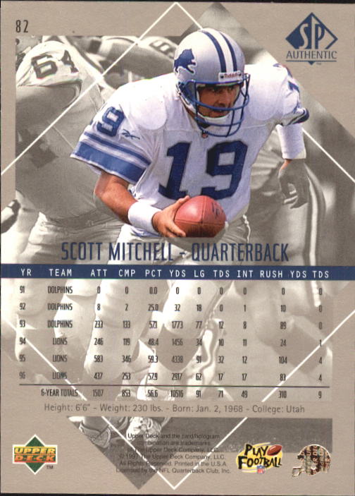 1997 SP Authentic #82 Scott Mitchell back image