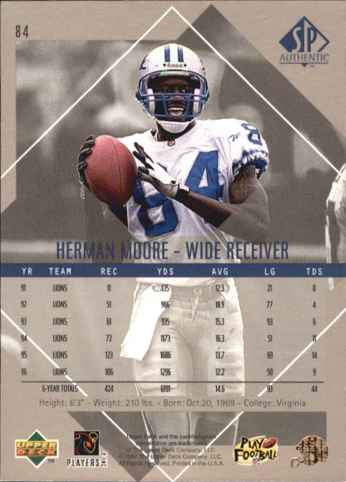 1997 SP Authentic #84 Herman Moore back image