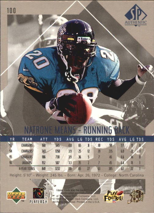 1997 SP Authentic #100 Natrone Means back image