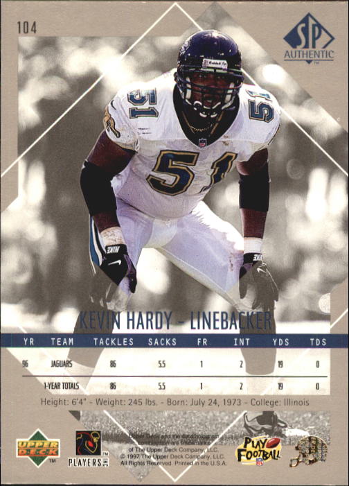 1997 SP Authentic #104 Kevin Hardy back image