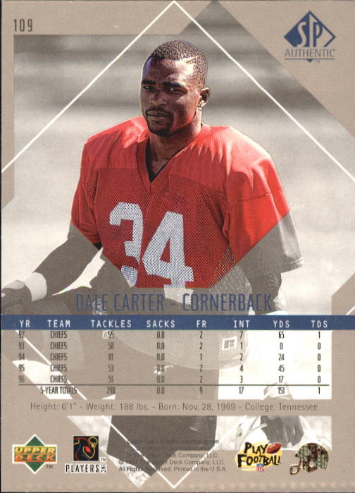 1997 SP Authentic #109 Dale Carter back image