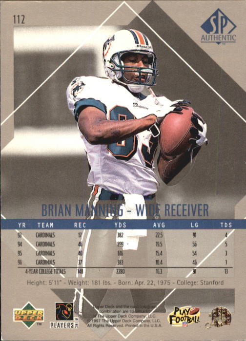 1997 SP Authentic #112 Brian Manning RC back image