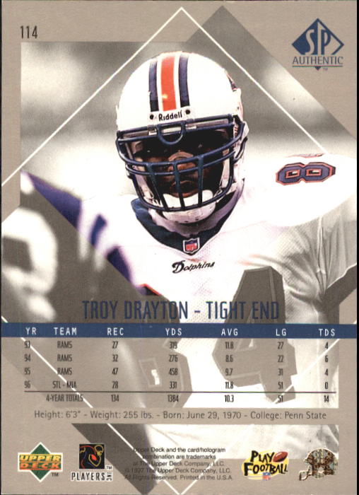 1997 SP Authentic #114 Troy Drayton back image