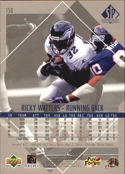 1997 SP Authentic #150 Ricky Watters back image