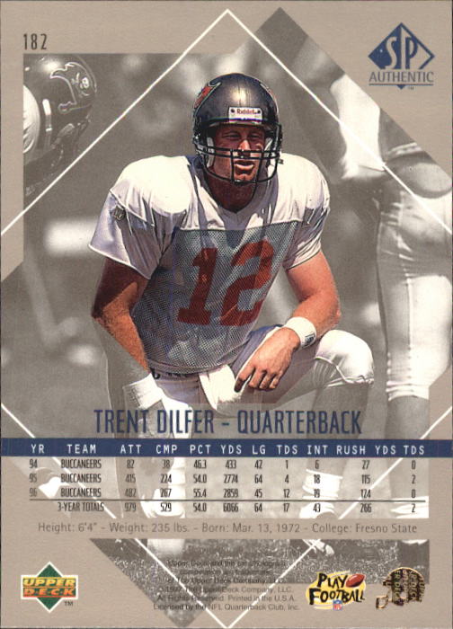 1997 SP Authentic #182 Trent Dilfer back image
