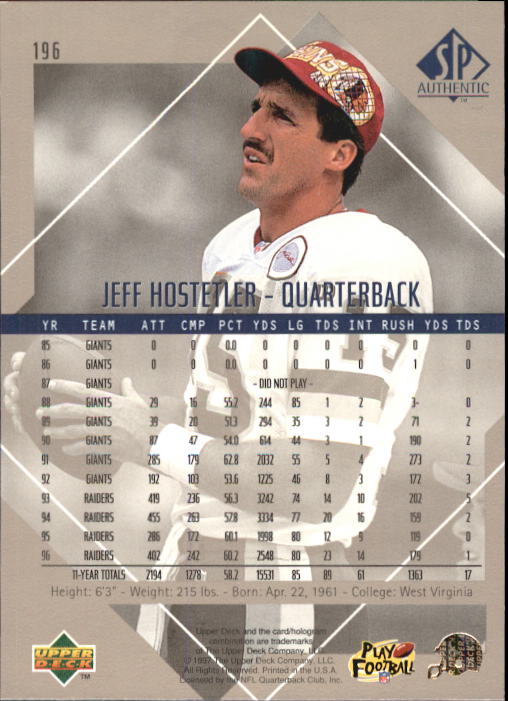 1997 SP Authentic #196 Jeff Hostetler back image