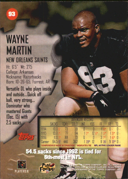 1997 Stadium Club First Day #93 Wayne Martin back image