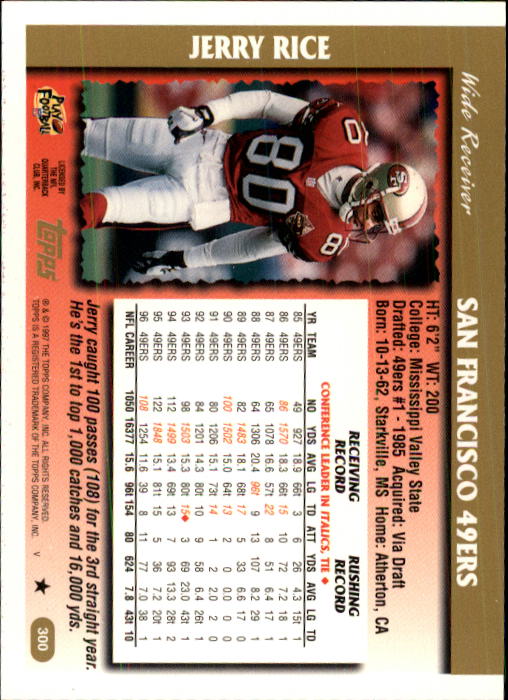1997 Topps #300 Jerry Rice back image