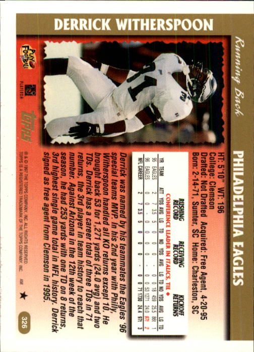 1997 Topps #326 Derrick Witherspoon back image
