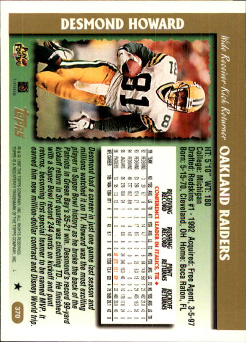 A7591- 1997 Topps Football Card #s 1-415 +Rookies -You Pick- 15+ FREE US SHIP - Picture 417 of 429
