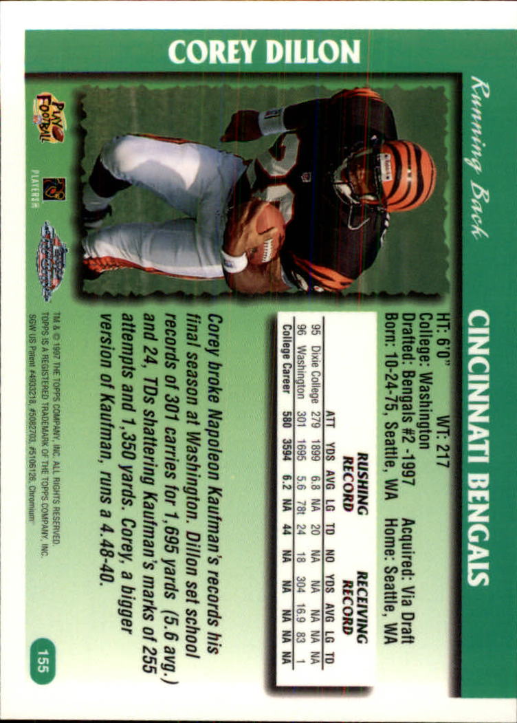 1997 Topps Chrome #155 Corey Dillon RC back image