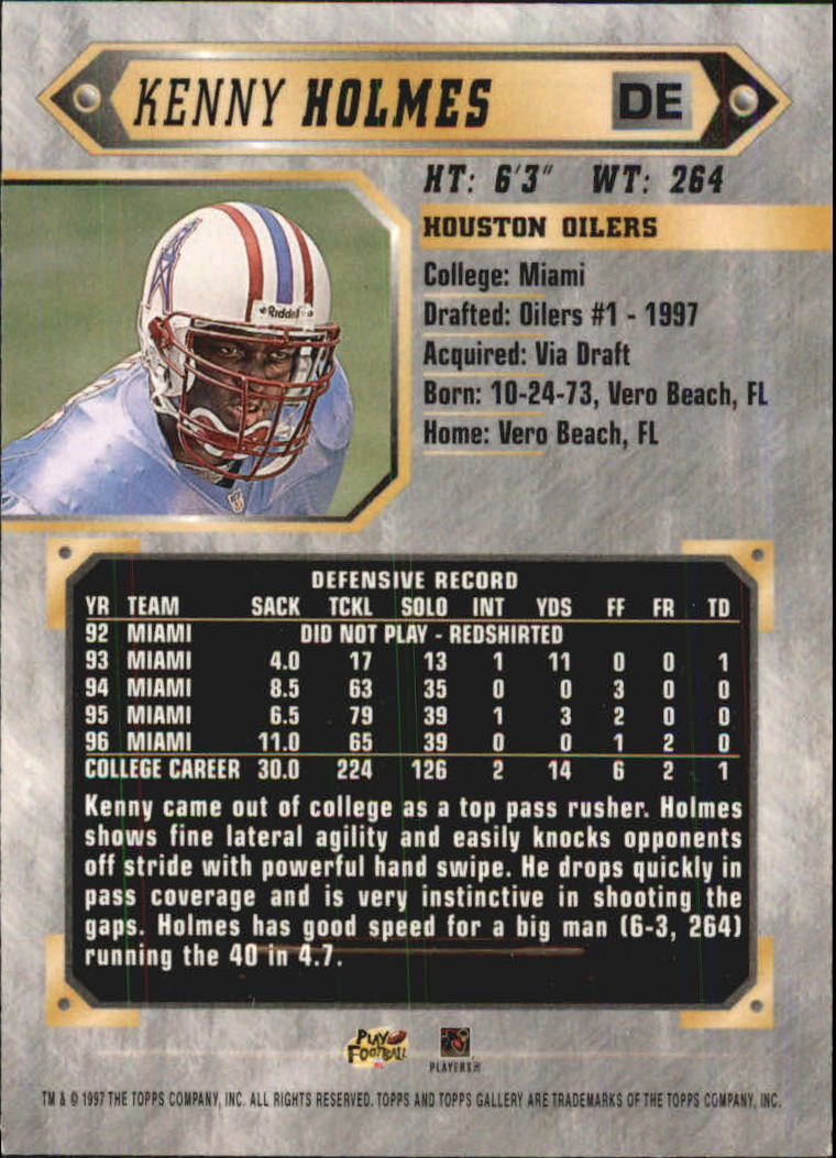 1997 Topps Gallery #15 Kenny Holmes RC back image
