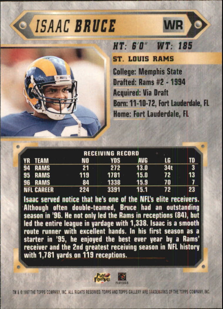 1997 Topps Gallery #49 Isaac Bruce back image