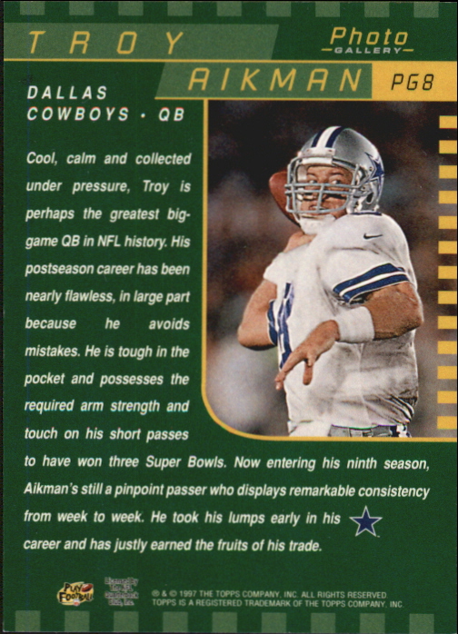 1997 Topps Gallery Photo Gallery #PG8 Troy Aikman back image