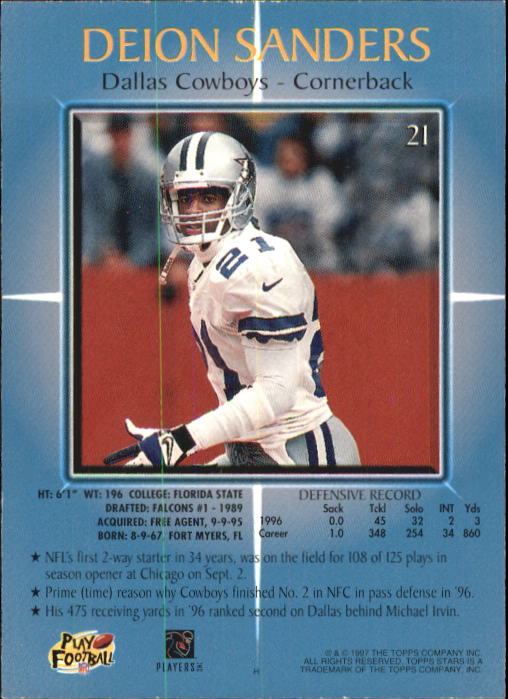 1997 Topps Stars #21 Deion Sanders - A2371 - NM-MT