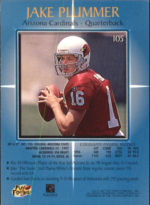 1997 Topps Stars #105 Jake Plummer RC back image