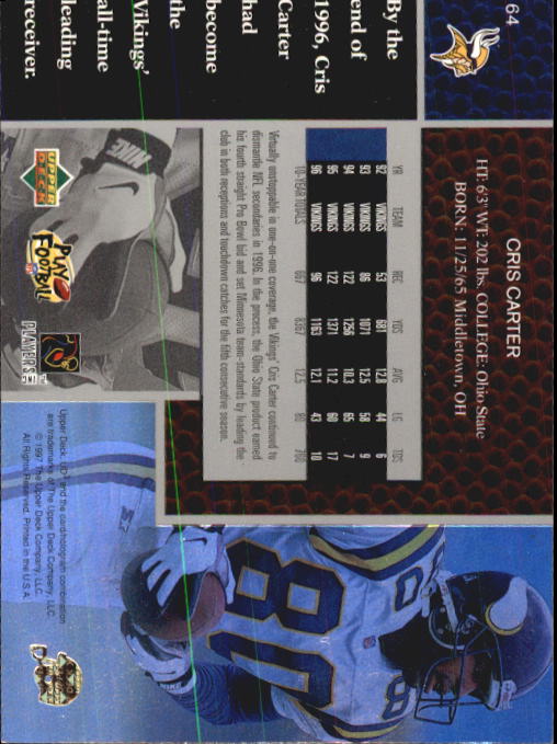 1997 UD3 #64 Cris Carter PH back image