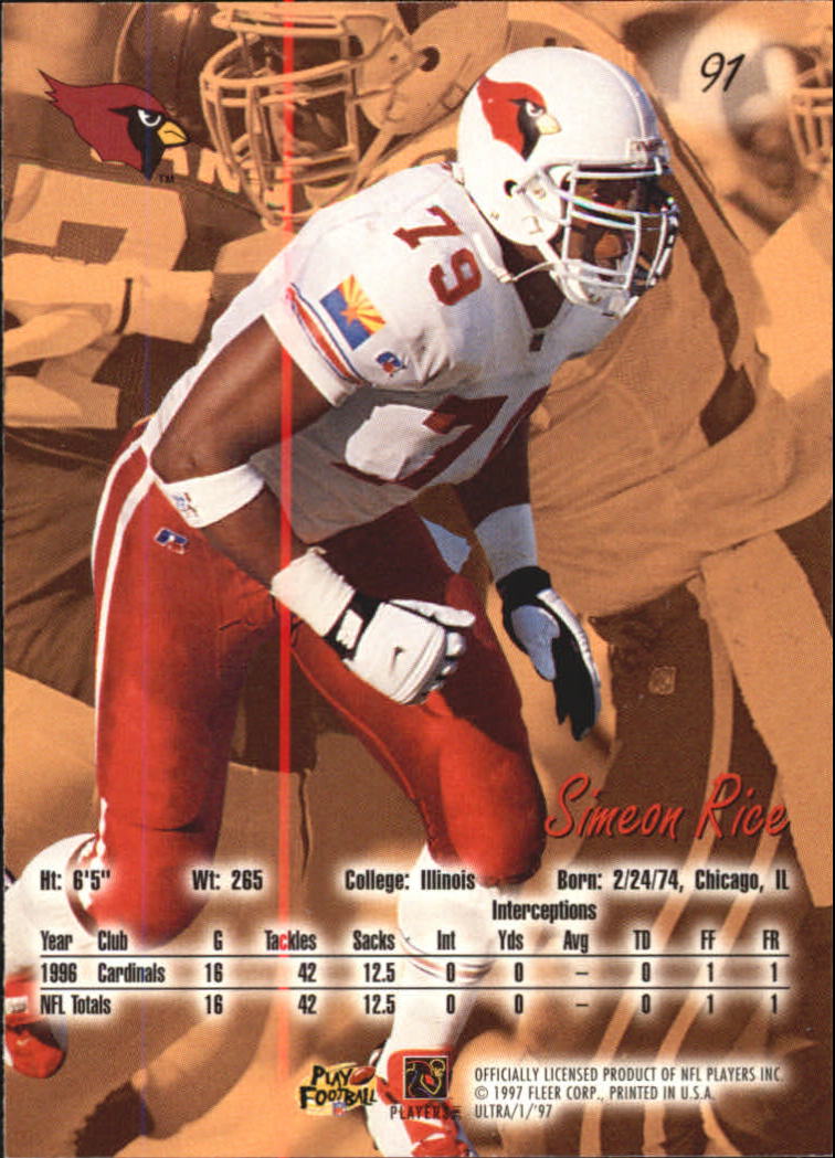 1997 Ultra #91 Simeon Rice back image