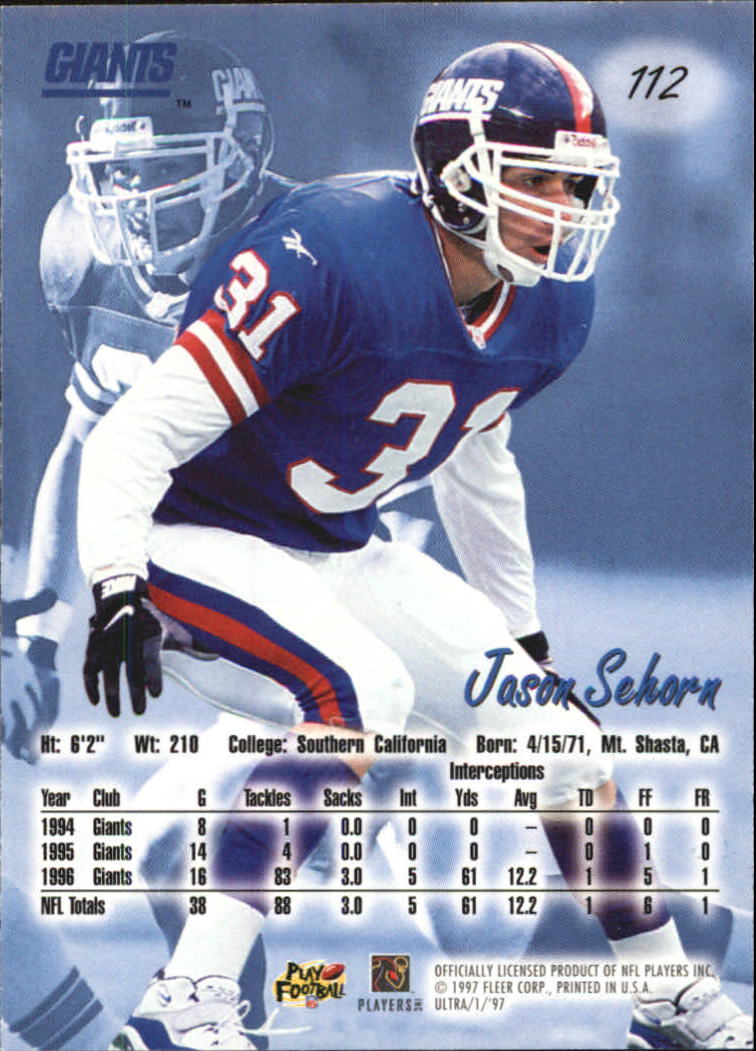 1997 Ultra #112 Jason Sehorn back image