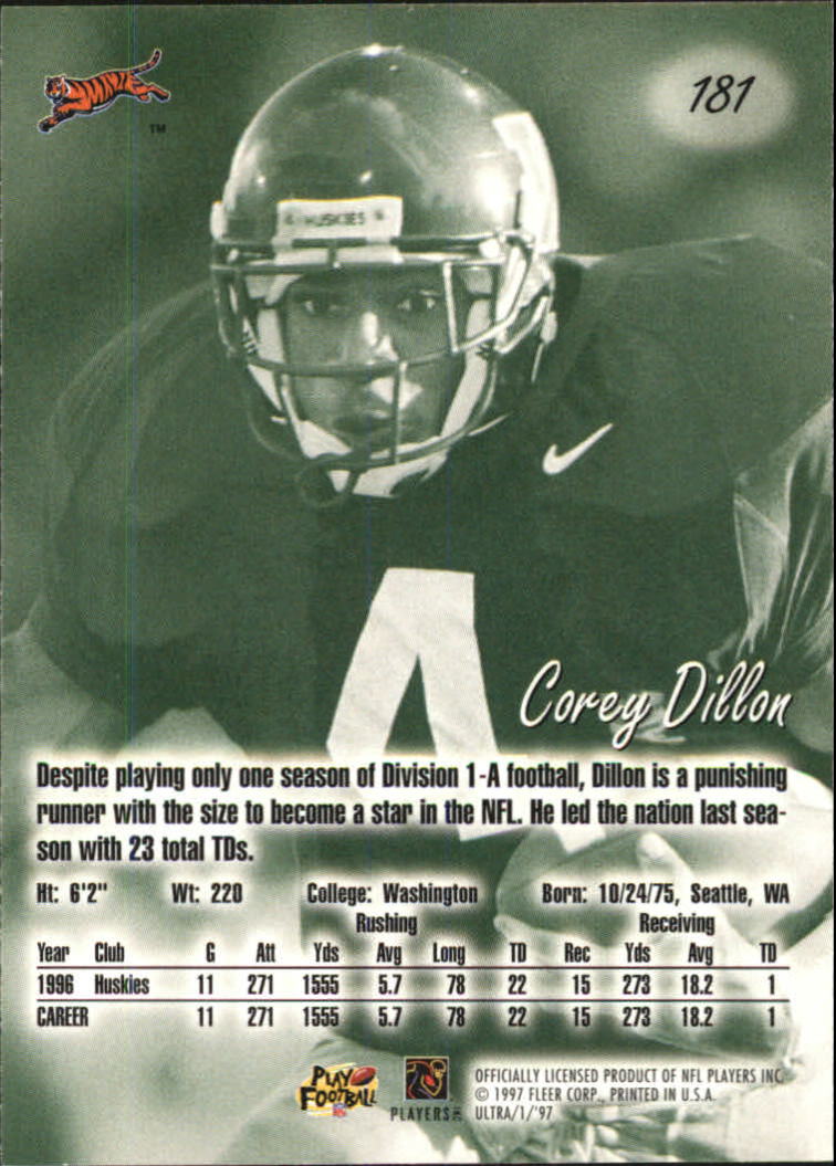 1997 Ultra #181 Corey Dillon RC back image