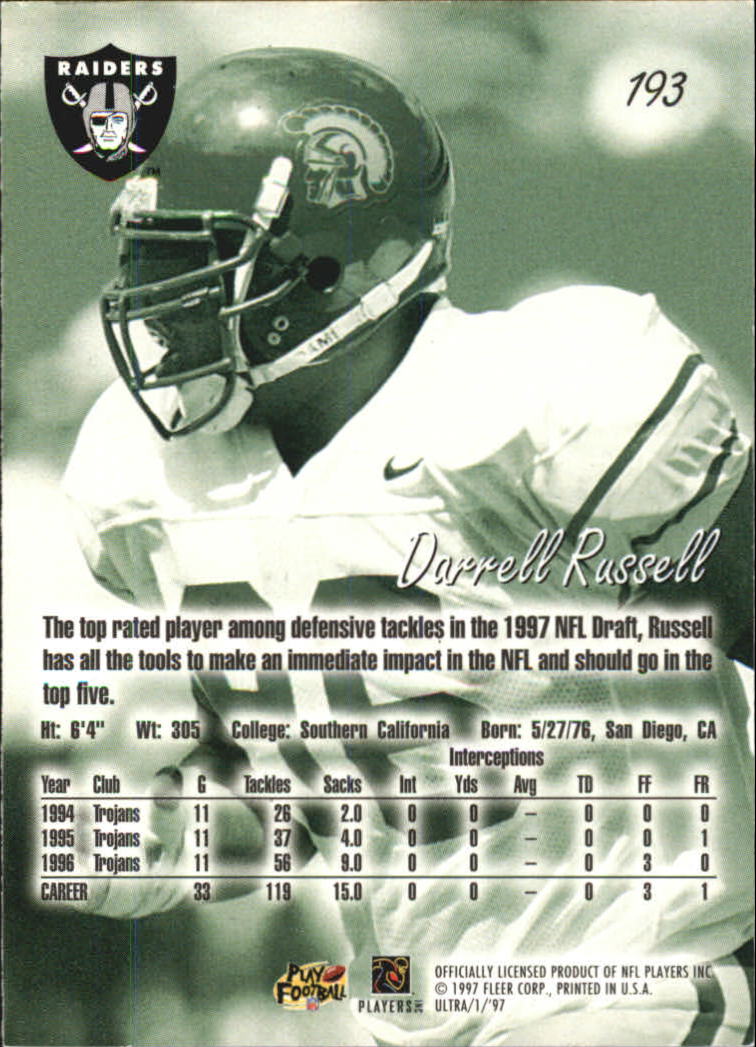 1997 Ultra #193 Darrell Russell RC back image