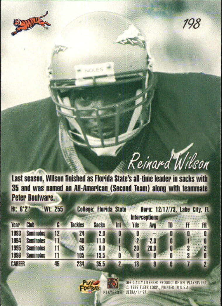 1997 Ultra #198 Reinard Wilson RC back image