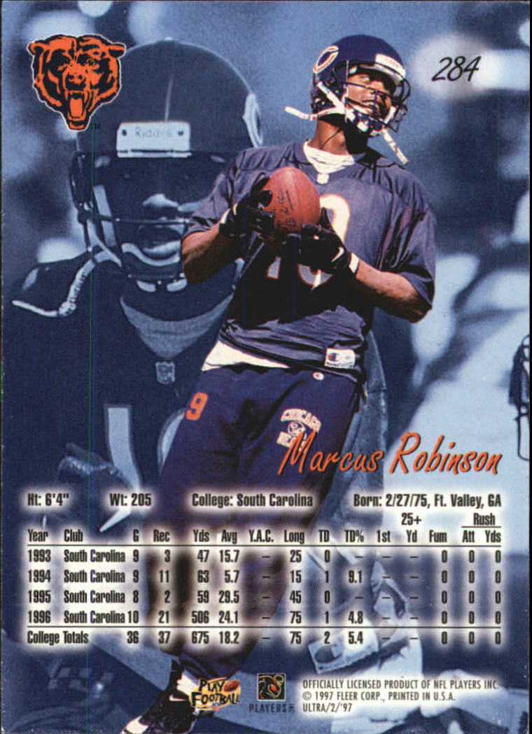 1997 Ultra #284 Marcus Robinson RC back image