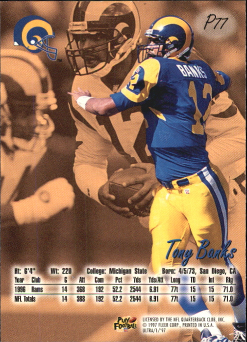 1997 Ultra Platinum Medallion #77 Tony Banks