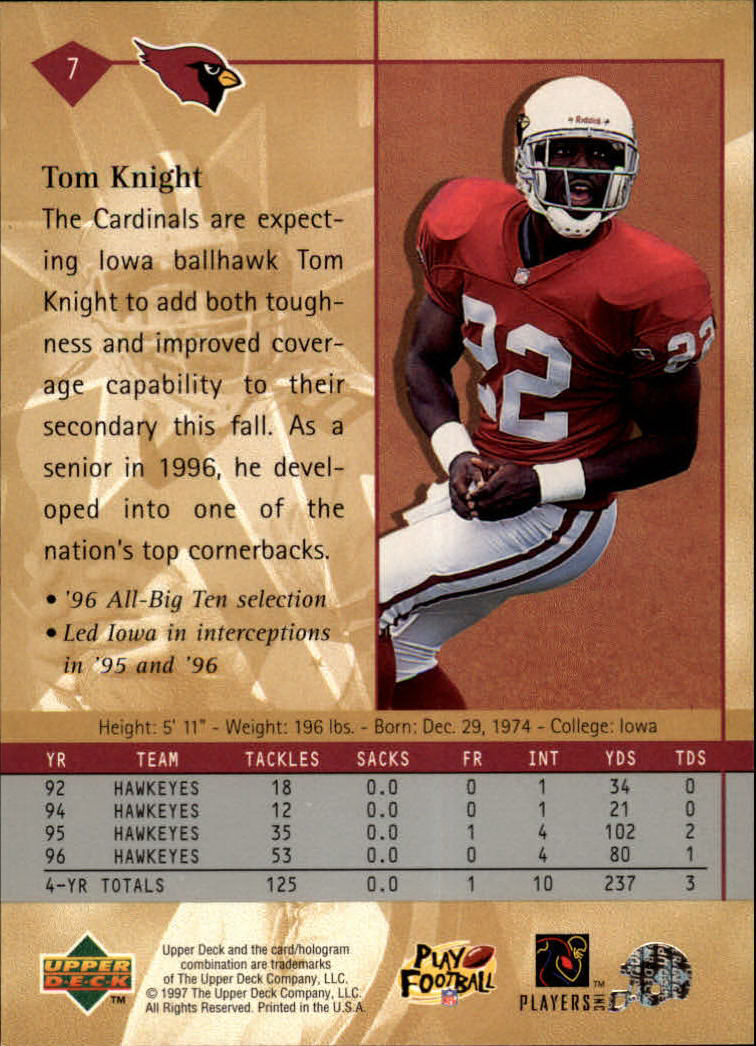 1997 Upper Deck #7 Tom Knight RC back image