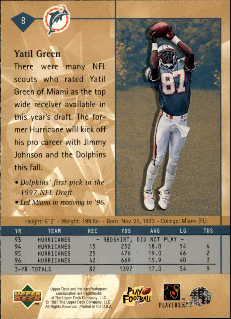 1997 Upper Deck #8 Yatil Green RC back image