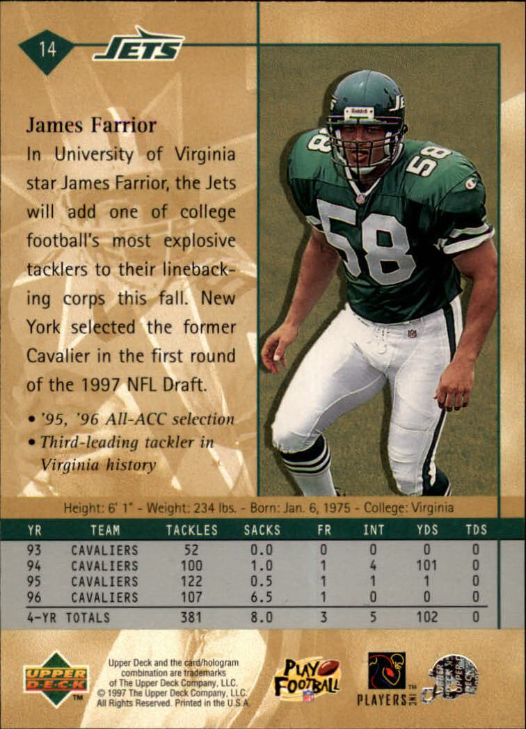 1997 Upper Deck #14 James Farrior RC - NM-MT