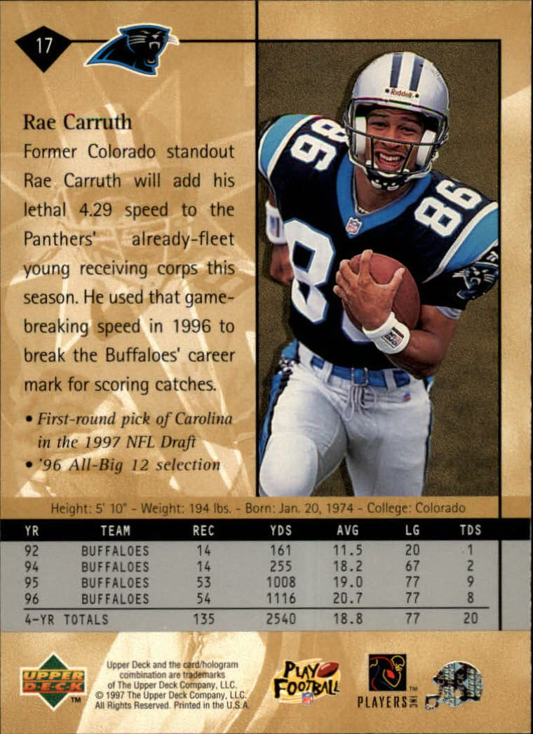 Rae Carruth Card 1997 SP Authentic Sign of the Times #11 –