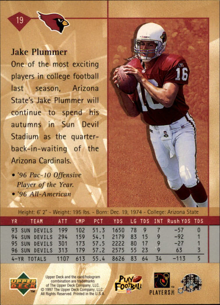 1997 Upper Deck #19 Jake Plummer RC back image
