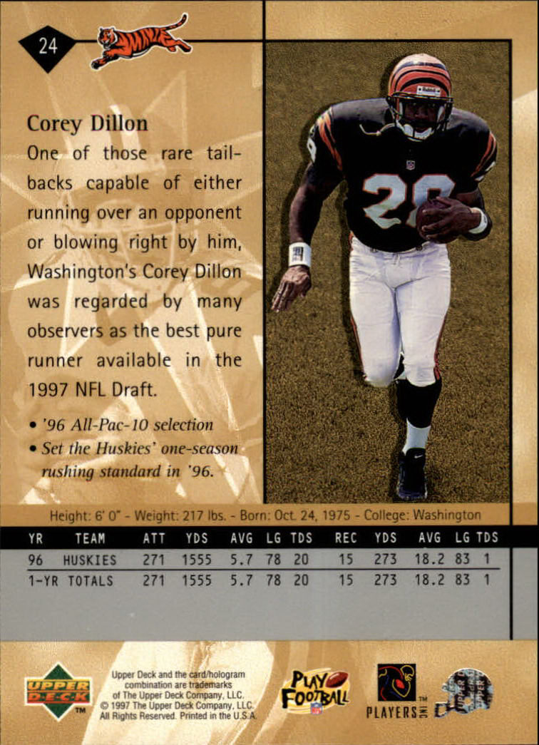 1997 Upper Deck #24 Corey Dillon RC back image