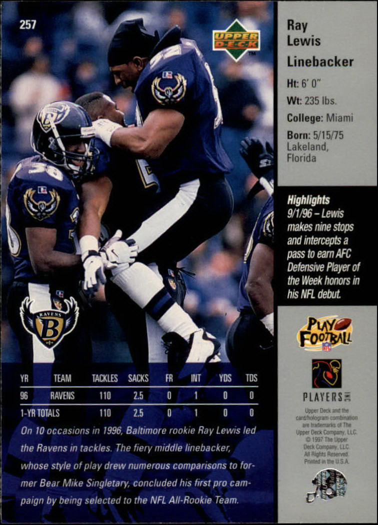 1997 Upper Deck #257 Ray Lewis back image