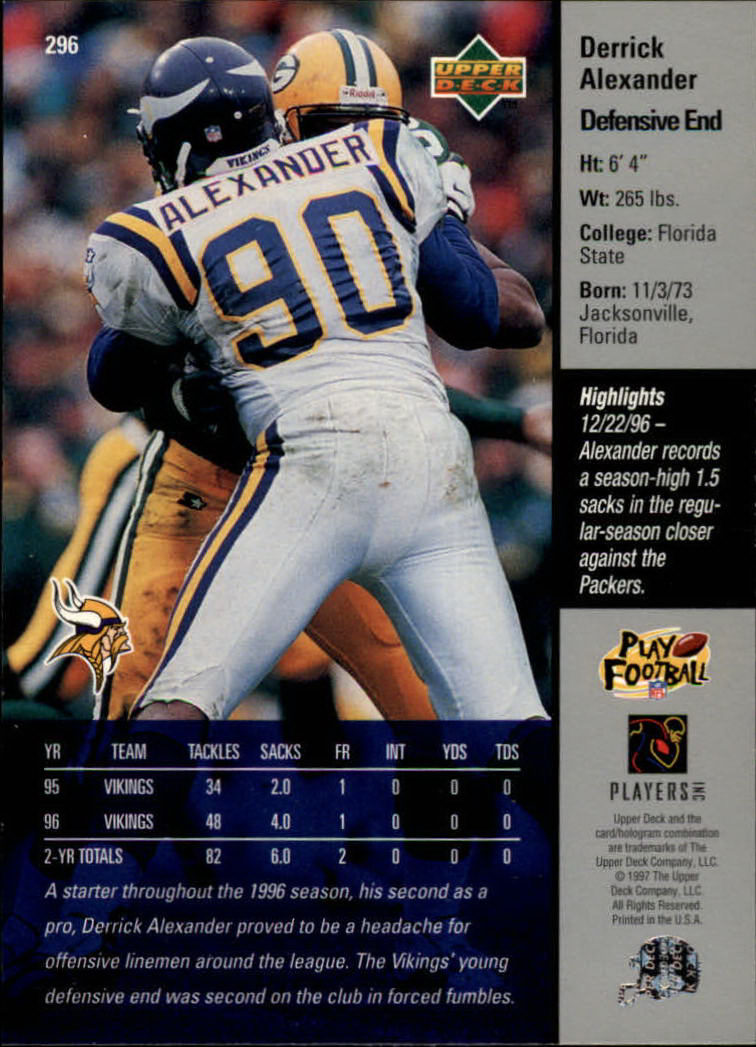 1997 Upper Deck #296 Derrick Alexander DE - NM-MT - Triple Play