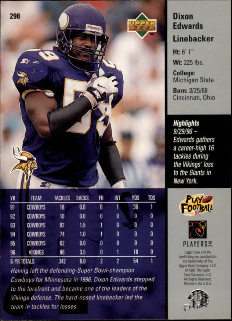 A7091- 1997 Upper Deck FB Card #s 201-300 +Inserts -You Pick- 15+ FREE US SHIP - Picture 167 of 220