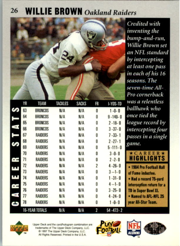 1997 Upper Deck Legends #26 Willie Brown back image