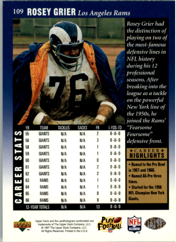 A9580- 1997 Upper Deck Legenden Fb Card # S 1-208 You Pick- 15 + Gratis US - Bild 202 von 389