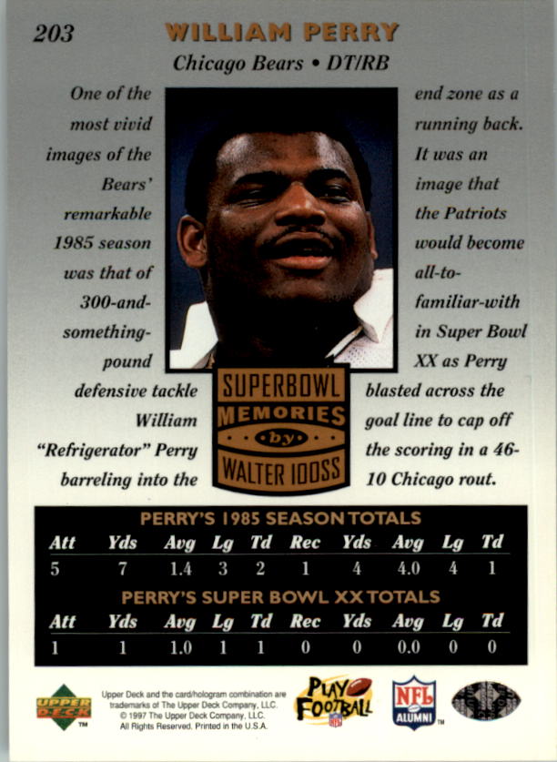 1997 Upper Deck Legends #203 William Perry SM back image
