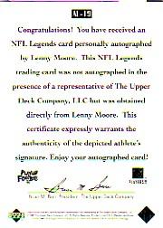 1997 Upper Deck Legends Autographs #AL19 Lenny Moore back image