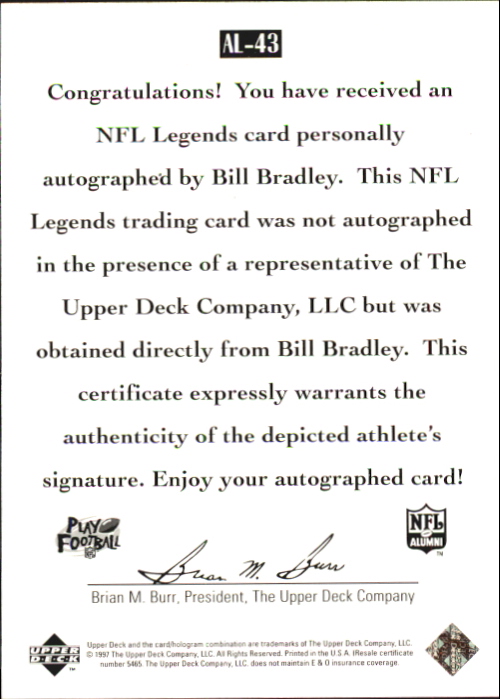 1997 Upper Deck Legends Autographs #AL43 Bill Bradley