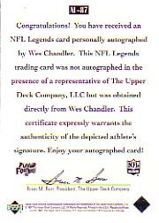 1997 Upper Deck Legends Autographs #AL87 Wes Chandler back image