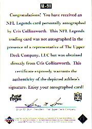 1997 Upper Deck Legends Autographs #AL91 Cris Collinsworth back image